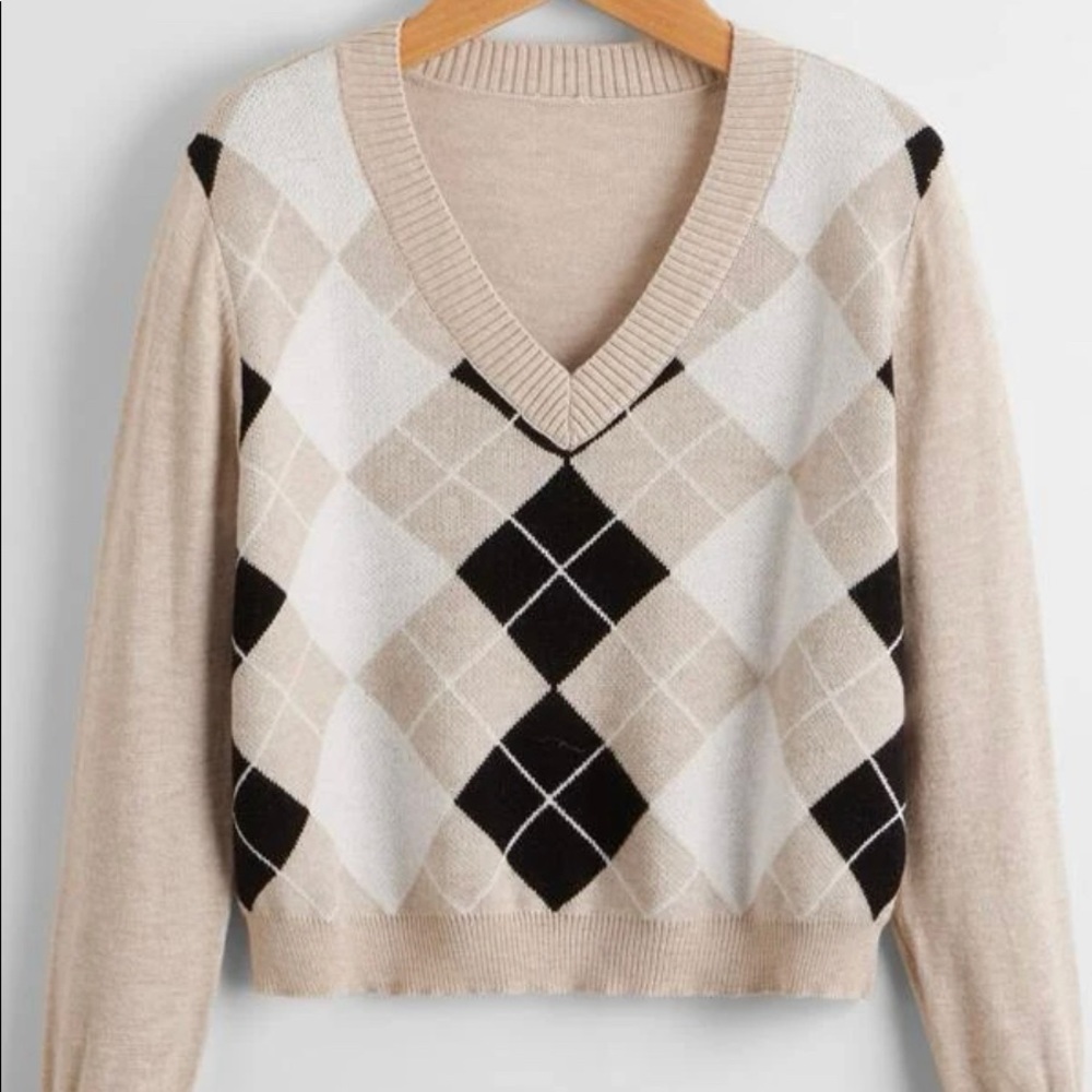 Checker design crème sweater